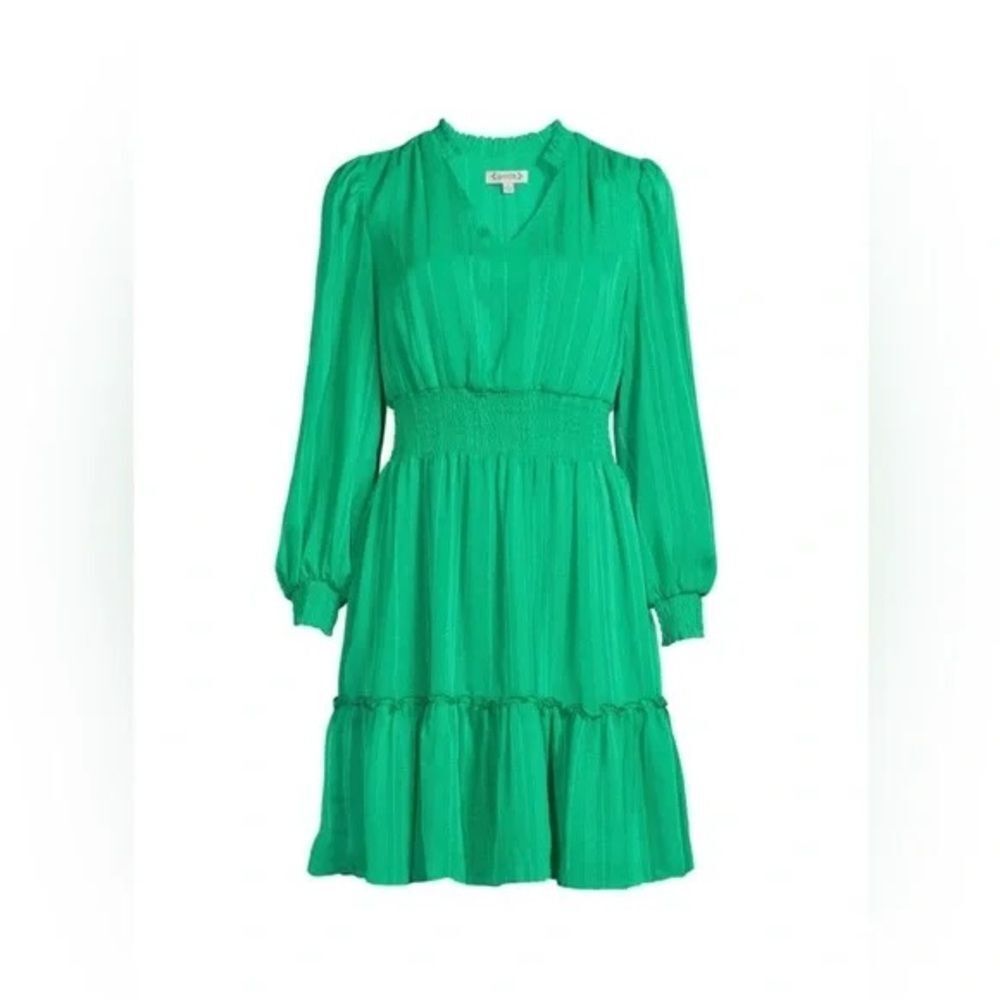NWT Nanette by Nanette Lepore Shadow Stripe Long Sleeve Smocked Dress in Green.